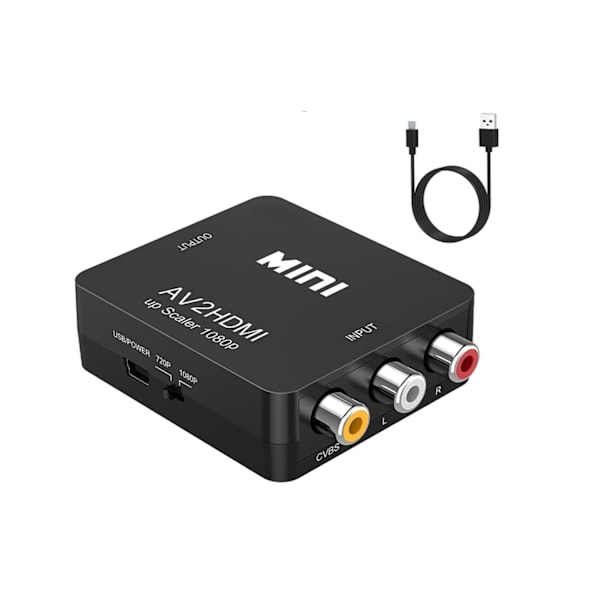 RCA till HDMI, AV till HDMI-omvandlare, Mini RCA Composite CVBS Video Audio Converter Adapter för TV/PC/ PS3/ STB/Xbox VHS/VCR/Blue-Ray DVD-spelare