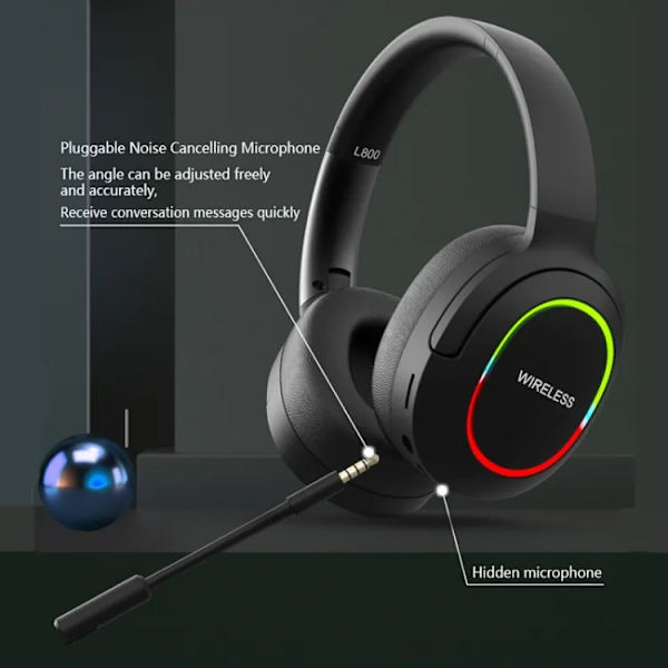 2,4 GHz/Bluetooth sort dual-mode trådløst gaming headset med ultralav latens støjreduktion e-sports headset velegnet til pc