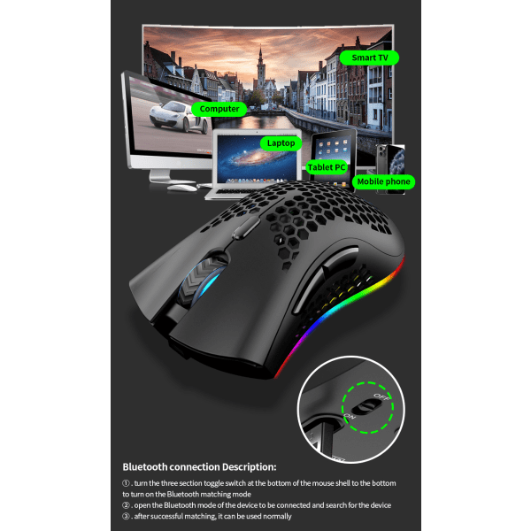 Gaming Trådlös mus Rgb Dual-mode Gaming Mekanisk Macro Dator Notebook Mus Svart
