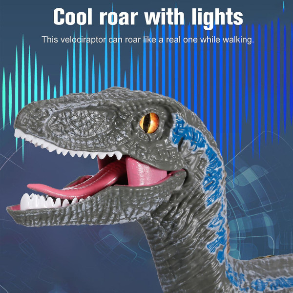 Fjernbetjening Dinosauria Velociraptor Legetøj Big Walking Velociraptor LED-lys Brølende 2,4 Ghz