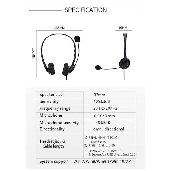 USB-headset med mikrofon - Kompatibel med bærbar/stationær pc Perfekt til podcasting fjernarbejde black