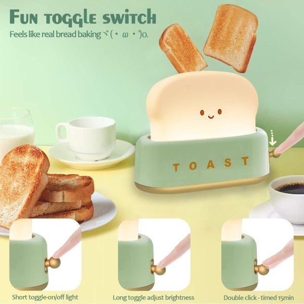 Sød skrivebordslampe Dekor Brødrister Lys Toast Brød LED Nattelys-Gul