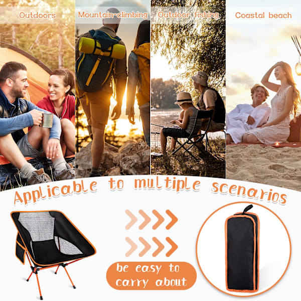 Fällbar campingstol, lätt campingstol, bärbar lätt strandstol med bärväska, maxbelastning 100 kg för utomhusbruk, picknick, strand, fiske