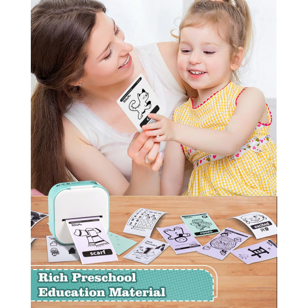 Mini Portable Sticker Printer with 3 Rolls Paper, Bluetooth Photo Picture Printer for Children GREEN