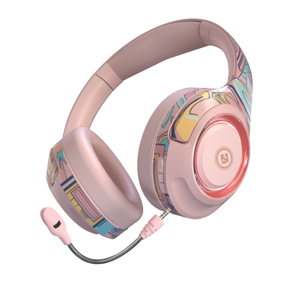 Trådløse hodetelefoner, RGB HiFi Stereo Bass Trådløse hodetelefoner med mikrofon for PS4 PS5 telefon PC Bluetooth 5.0 Gaming Headset Rosa pink