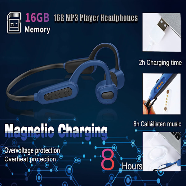 IPX8 Vedenpitävät Langattomat Bone Conduction -kuulokkeet Bluetooth Urheilukuulokkeet 16GB Punainen red