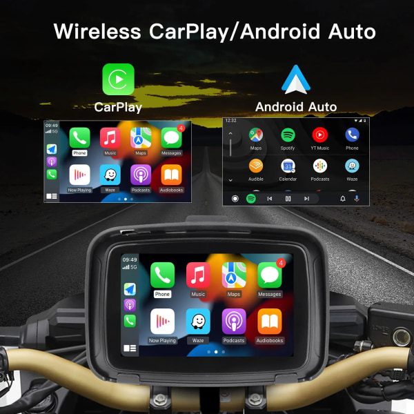 5 tuuman moottoripyörän videonäyttö langaton Apple Carplay Android Auto kannettava navigointi GPS IPX7 vedenpitävä näyttö black