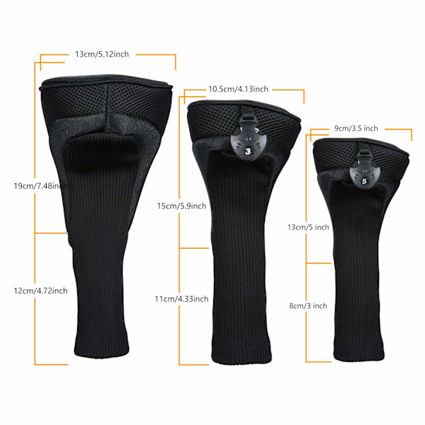 3 st/set Driv # 1 3 5 Fairway Wood Cover Golfklubbs Huvudskydd Svart