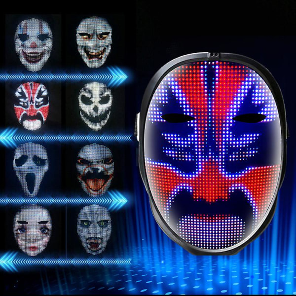 Led Cosplay-mask med programmerbar upplyst ansiktstransformerande mask Uppladdningsbar appkontrollerad props hallowee-fest Bluetooth mask Kids-1200AH Charge