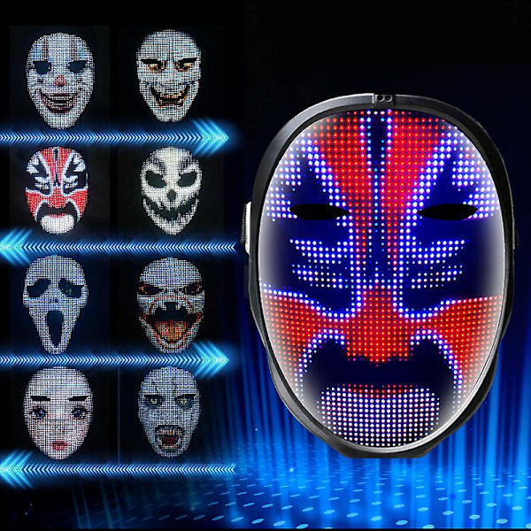 Led Cosplay Maske Med Programmerbar Lysende Ansigt Transformerende Maske Genopladelig App-Styret Rekvisit Halloween Fest Bluetooth Maske Kids-1200AH Charge