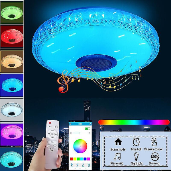 36W LED-taklampa med Bluetooth högtalare, RGB-färgförändring, dimbar, för sovrum, kök, badrum