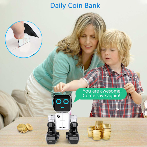 Laddningsbar RC- och APP-styrd Robotleksak för Barn - Interaktiv Intelligent LED-lampa, Talar, Dansar, Inbyggd Spargris Leksaker för Barn