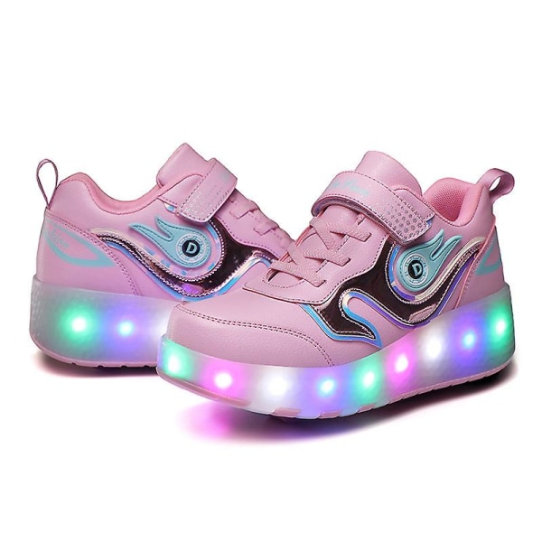 Pojkar LED Light Up Rullskridskor Color Block Kick-Roller Skor Justerbara enkelhjul Pink Charging EU 34=Tag size 36