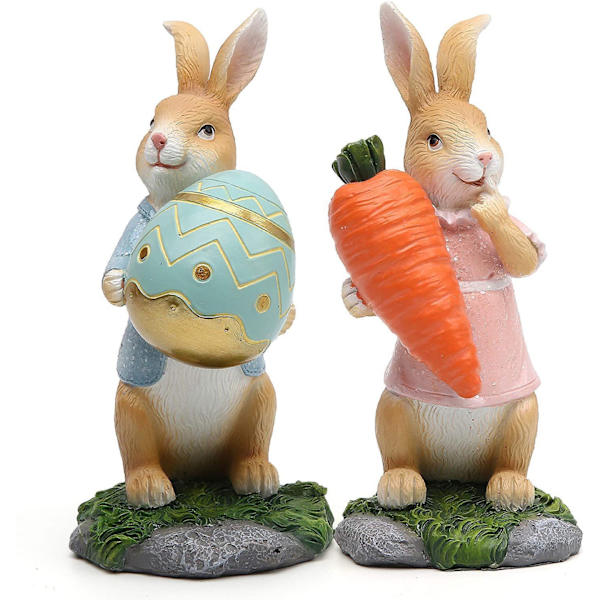 2 st Påskharepynt Vår Heminredning Kaninfigurer Rosa Blå Kanin