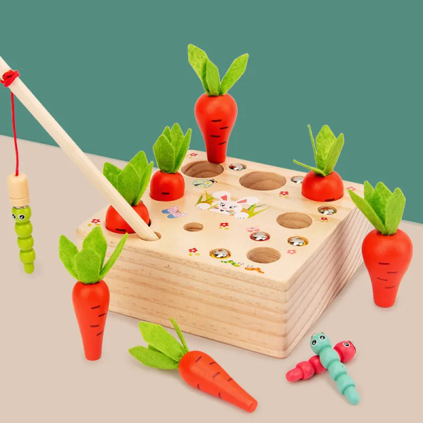 Baby 2 i 1 magnetisk trækkende gulerødder Fang insekter trælegetøj Montessori farveform sorteringsspil