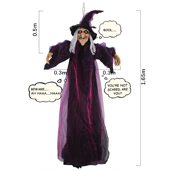 Halloween Utomhusdekorationer Animerade Häxa, Röda Ögon, 65\" Livsstorlek, Hängande Spökhus Kryp Rekvisita