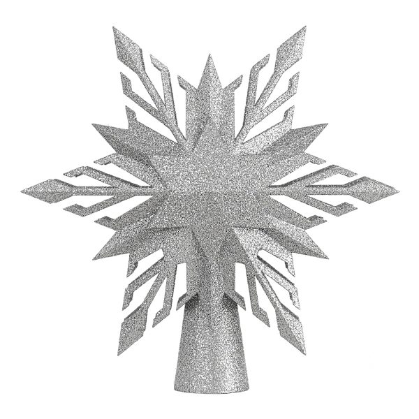 Juletrærtopp med stjerne, opplyst med LED-snøfnuggsprosjektor, 10' juletrærtoppstjerne med innebygd LED-roterende 3D-projektorlys silver