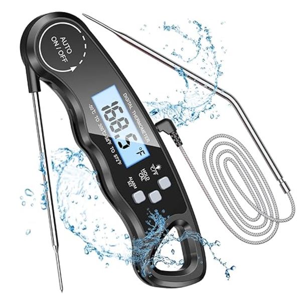 Kökstermometer, omedelbar avläsning matlagnings termometer med 102 cm hopfällbar sond, bakgrundsbelysning och magnet, digital termometer för matlagning, kött, grill, ånga