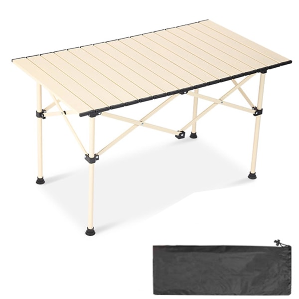 Fällbart campingbord kolstål rullcampingbord med bärväska lämplig för picknickresor utomhus (off-white, storlek: 92*52*55cm)