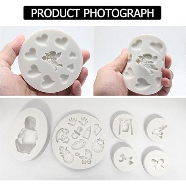 7 stk Fondant Silikon Godteriformer, 3D Sovende Baby Sukker Craft Cake Dekorering Cupcake Toppers Craft Projects Gum Paste Resin Polymer Clay Mold