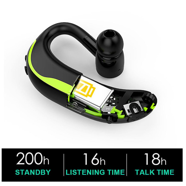 Bluetooth V5.0 Headset, trådlös hörlur för bilkörning/affärer/kontor, handsfree hörlurar, för vänster och höger öra Black Green