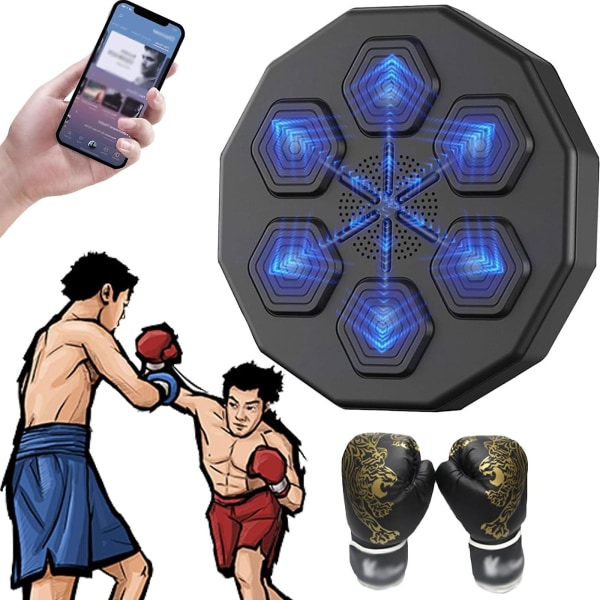 Music Boxing Pads - Boxningstränings stansutrustning, smart boxningsmaskin Väggmonterad, bärbar Music Puch Bag (svart)