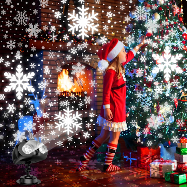 JULKLAPPS-Snöflingsprojektor för Utomhus, 180° Rotation, Bästa Julprojektor för Utomhusgård och Hus