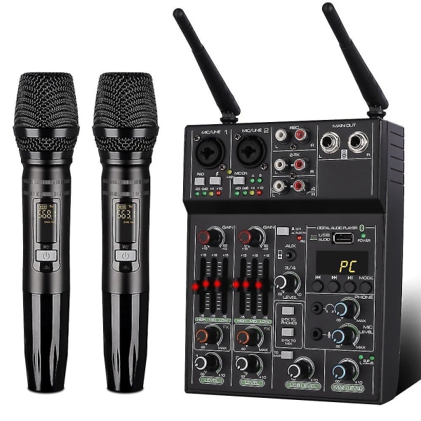 4 Channel Audio Mixer Professionell UHF trådlös mikrofonsystem Stage Performance Karaoke