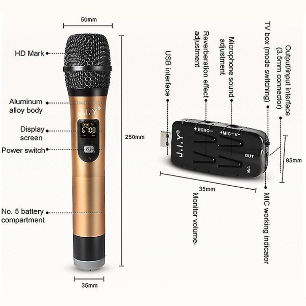 Heltrådlös mikrofon för tv-dator med ljudkort USB mottagare och led-skärm  Mikrofon mikrofon handhållen mikrofon 034e | Fyndiq