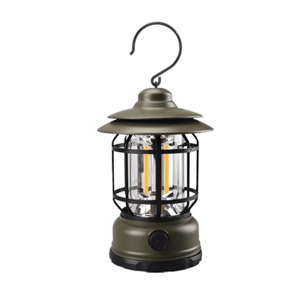 Utomhuscamping tältlampa multifunktion retro campinglampa USB -laddningslampa bärbar nödlampa USB uppladdningsbar (militärgrön)