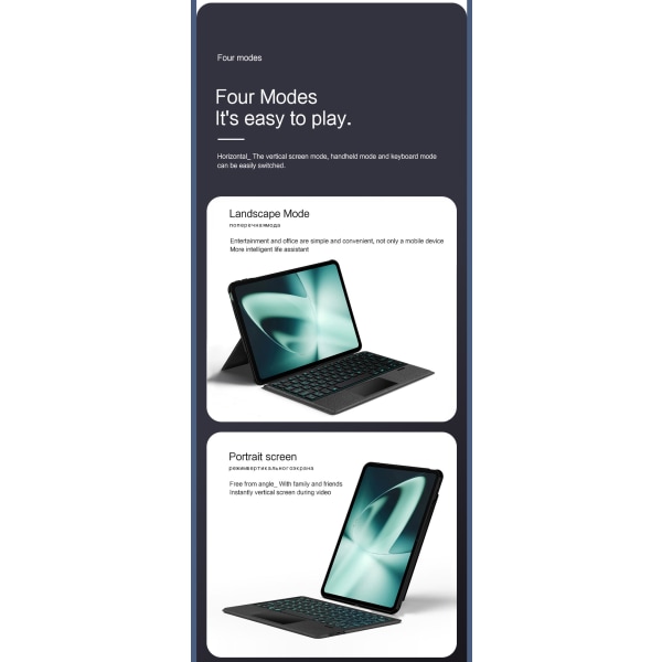 Irrotettava Bluetooth näppäimistö OnePlus Pad Anti-Scratch -tabletin case kosketuslevyllä musta