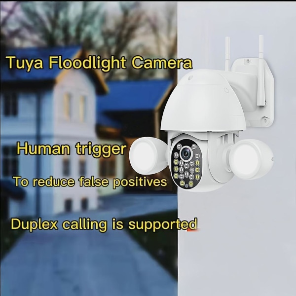 1 stk HD 3.0MP Wifi IP-kamera Udendørs IP65 Vandtæt videoovervågning Menneskelig bevægelsesdetektering Autosporing Alarm Push til mobil gårdhave Floodlig Floodlight PTZ Cam