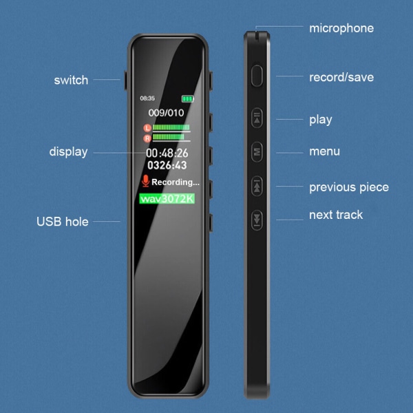 Mini digital röstaktiverad pekskärm LCD-skärm Röstinspelare MP3 Playe 8GB