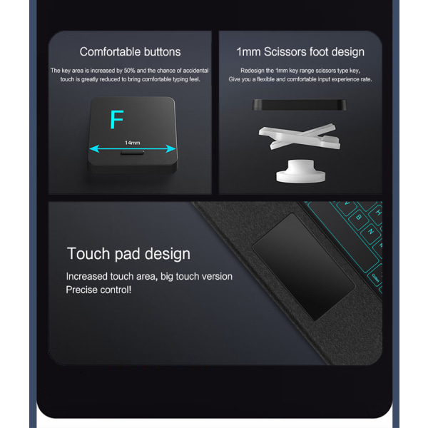Aftageligt Bluetooth-tastatur til OnePlus Pad Anti-Scratch Tablet Tastaturetui med Touchpad Sort