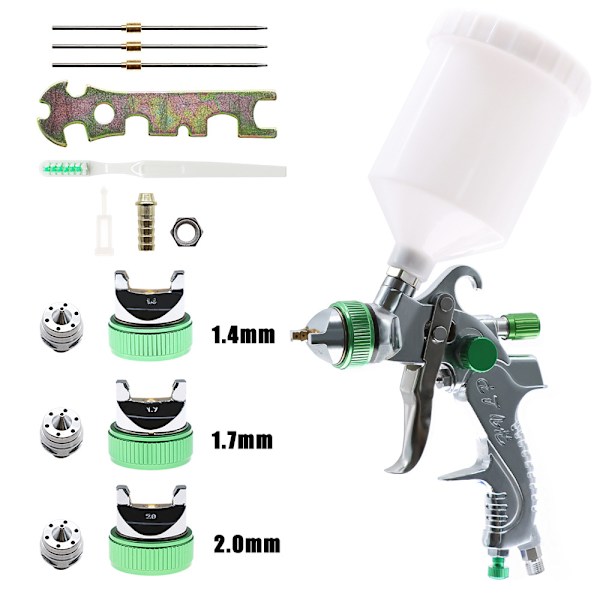 Gravity Feed Air Spray Gun 3 Munstycke 1,4 mm 1,7 mm 2,0 mm, Air Paint Kits med 600cc Cup för Car Primer