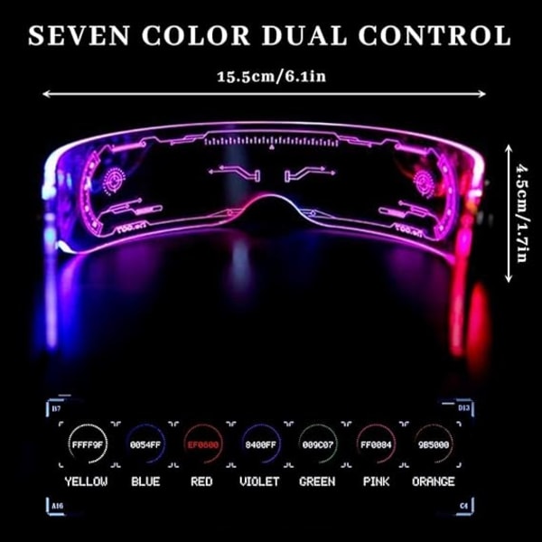 Cyberpunkglasögon, ledglasögon, futuristiska elektroniska ljusglasögon, färgglada ljusglasögon, färgförändringar, sammankomster, bar, fest