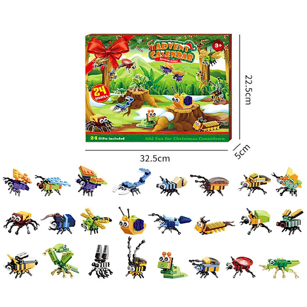 2024 Building Blocks Christmas Advent Calendar Box Toy for Kids Animal Insects DIY Building Bricks Model Countdown Calendar Xmas Gift Q2