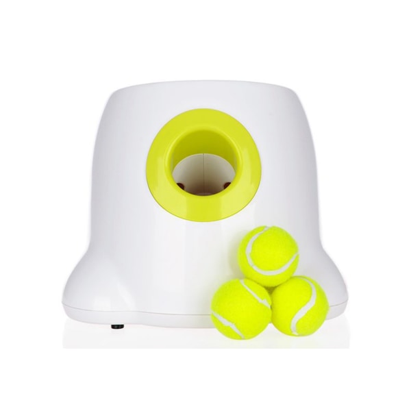 Automatic Dog Ball Launcher, Indoor/Outdoor Interactive Dog Toy with Three Ranges, Includes 3 Mini Tennis Balls and a Data Line, for Small sized Dogs