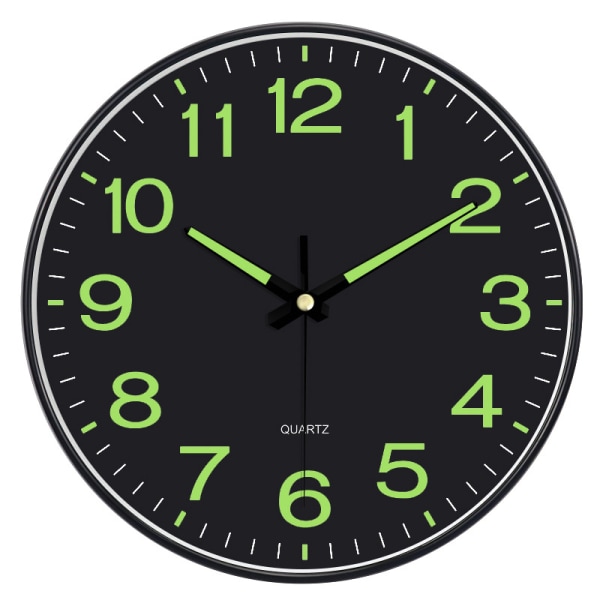 12 tommer Glow in The Dark vægure Batteridrevet natlys Stort vægure Silent Clock silver