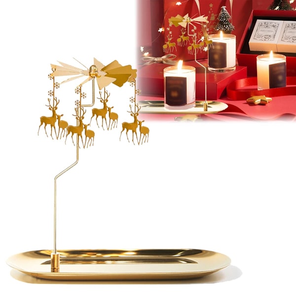 Julelysstake med roterende hjort, roterende lysestake sett for stearinlys elskere, adventslysstaker, julefestdekorasjoner