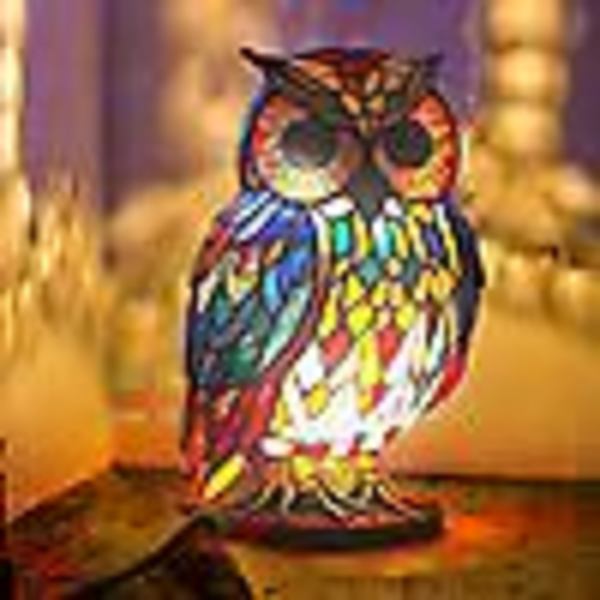 3D retro bordslampa för djur, målat glas harts staplad nattlampa