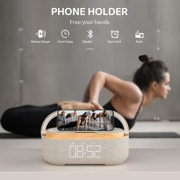 Digital väckarklocka radio med bluetooth högtalare, 15w trådlös laddare, dubbel justerbar hög väckarklocka