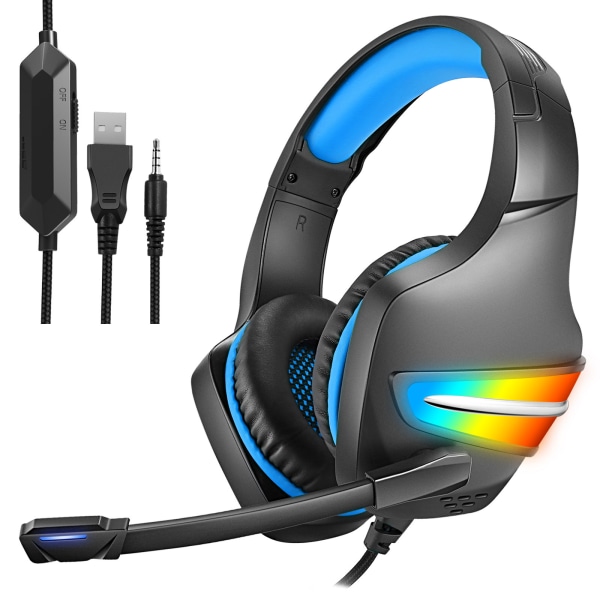 Gaming Headset Mic Surround Sound RGB USB-hodetelefoner for PS/Xbox ONE/PC Blå blue
