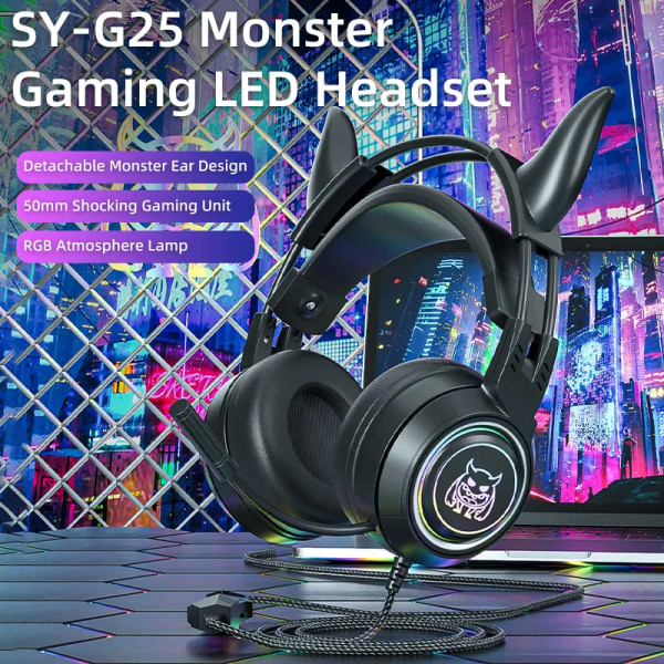 Hovedtelefoner med ledning til PC Computer Gaming-øretelefoner med Mic Noise Reduction Headsets-Sort