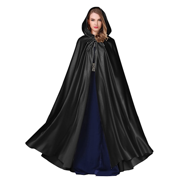 Witchcraft Black Tie Up Middelalderdragt Halloween-hættekappe Lang Cape U