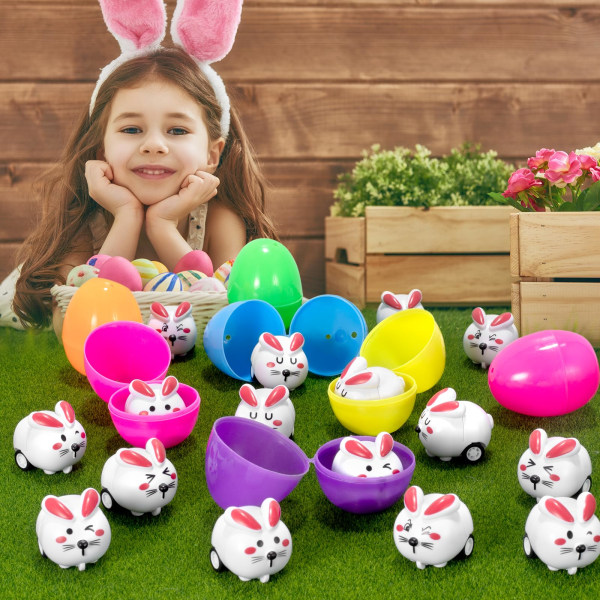 24 pakker påskeæg med kanintræk Biler Påskejagtæg Påskekurvefyld til småbørn Børn Gaver til påskefest
