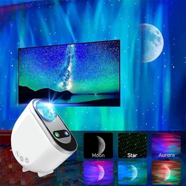 Aurora Projektorer Galaxy Star Projector 6 White Noise Starry Sky Moon Lamp