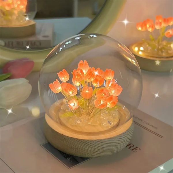 Håndlaget Tulip Glass Bordlampe Nattlys Ball Blomst Tulipaner Led Nattlys