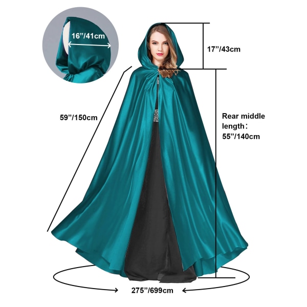 Witchcraft Teal Tie Up Middelalderkappe Halloween Hættekappe Lang Cape U