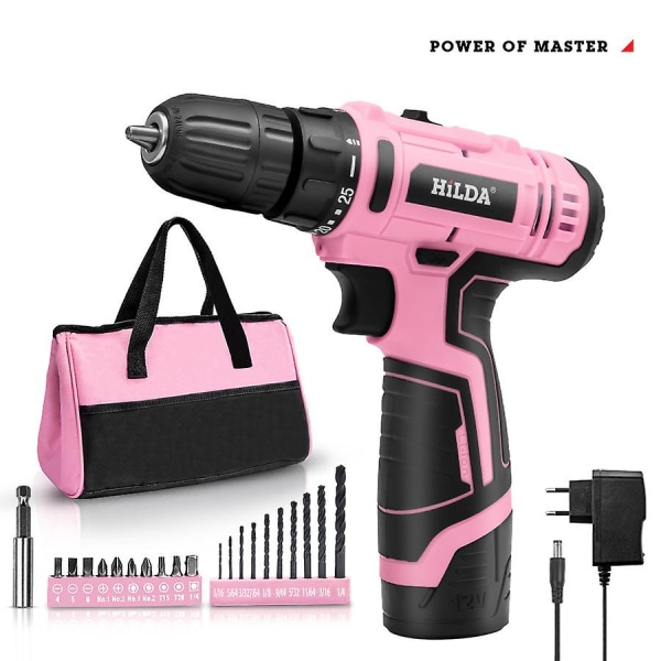Pink Power Pink boresett for kvinner 20v batteridrevet boremaskin verktøysett for kvinner Li-ion elektrisk drill